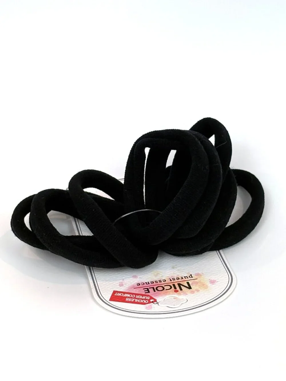 Nicole Purest Essence Ouchless Comfort 10 pieces Black Hair Ties Ponytails. New